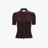 Ribbed Polo Top In Acai