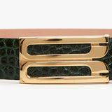 Jumbo Dorian Belt In Dark Forest Croc Embossed Leather