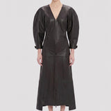 Dolman Leather Dress In Dark Brown