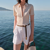 Ribbed Polo Top In Elderflower